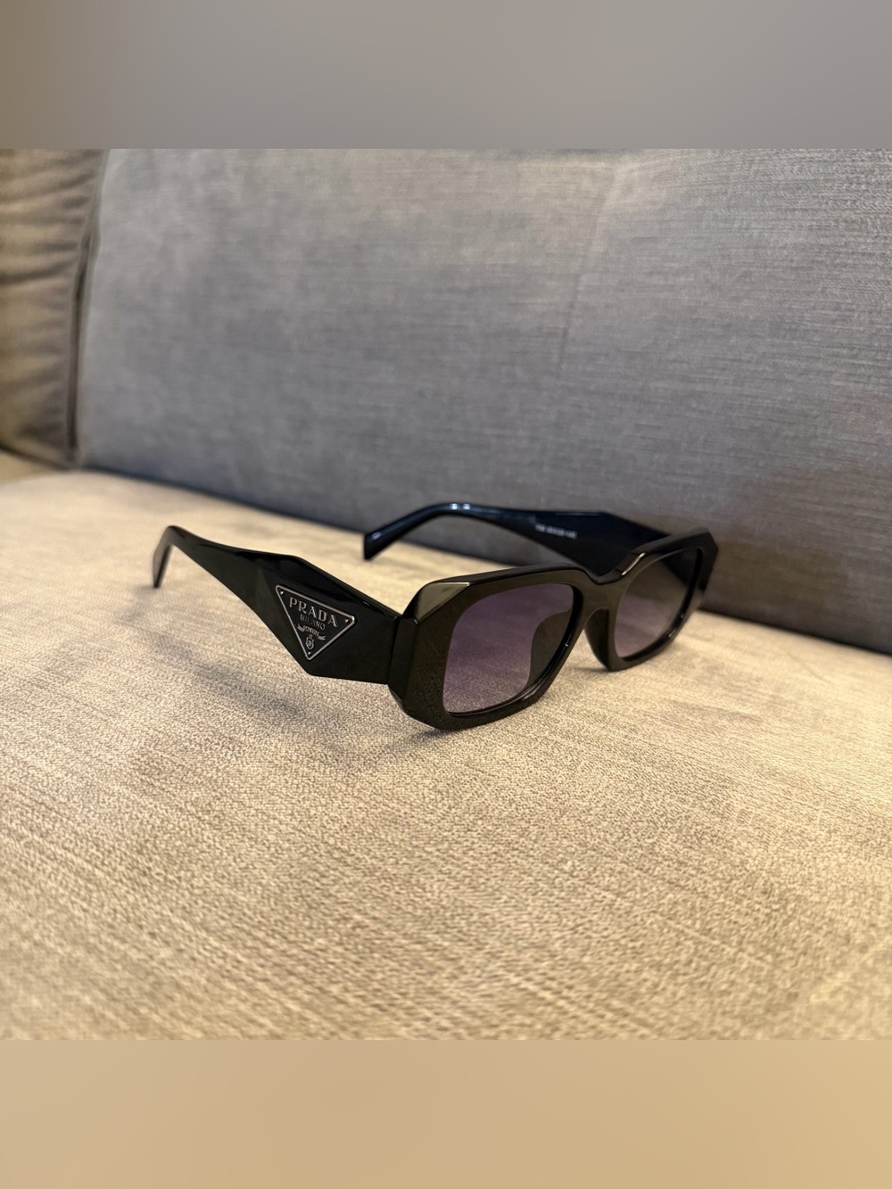 Prada Black Men Logo Triangle Sunglasses - Black Lenses